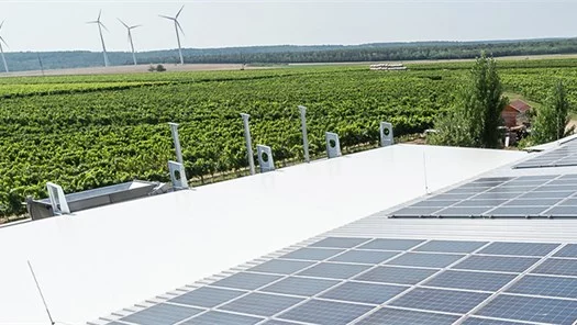 Photovoltaikanlage am Dach des Weingutes.