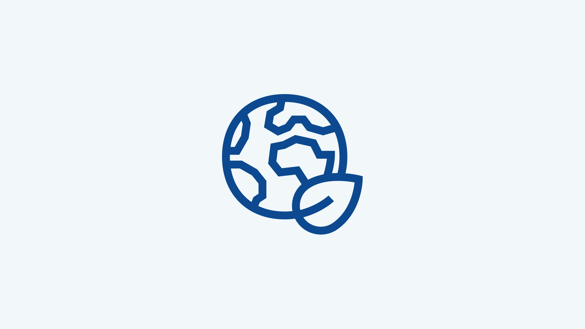 A stylised globe with a tree leaf in dark blue is placed on a light blue background.