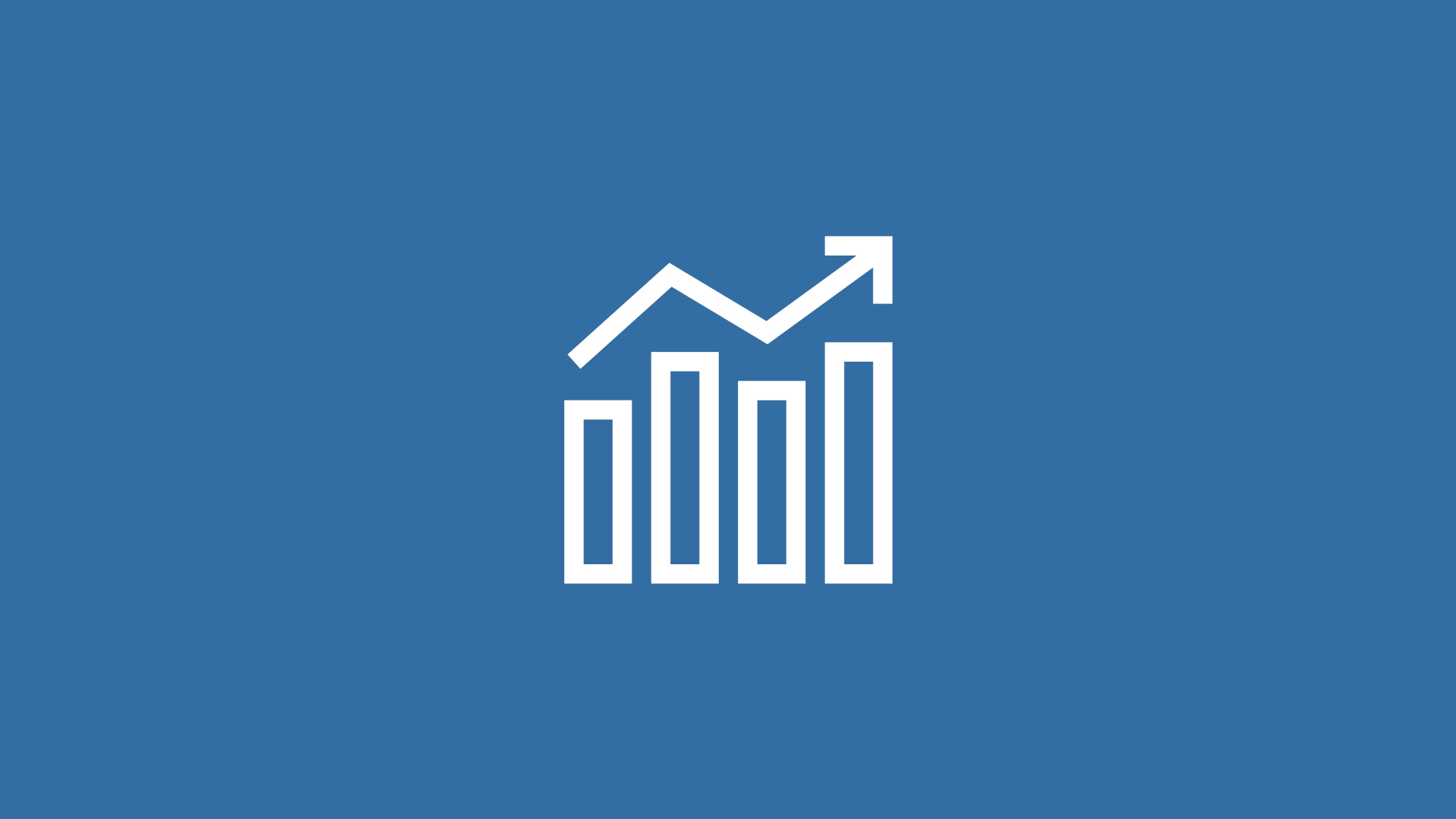 A stylised rising share price in white on a medium blue background.