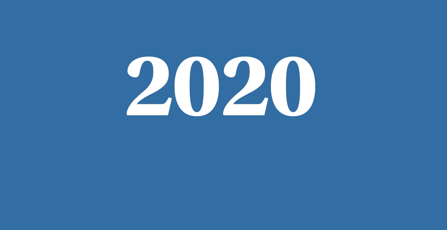 The number 2020 is written in white on a mid-blue background.