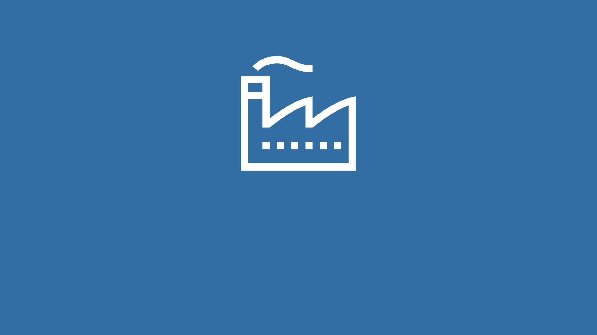 A stylised industrial plant in white is placed on a medium blue background.