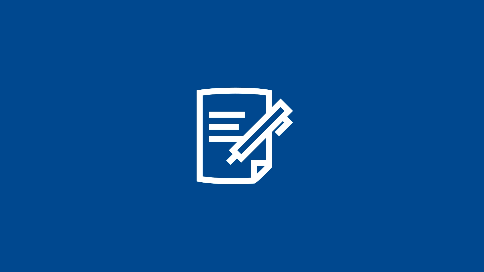 A sheet of paper and a pen in white, both in the form of icons, are placed on a dark blue background.