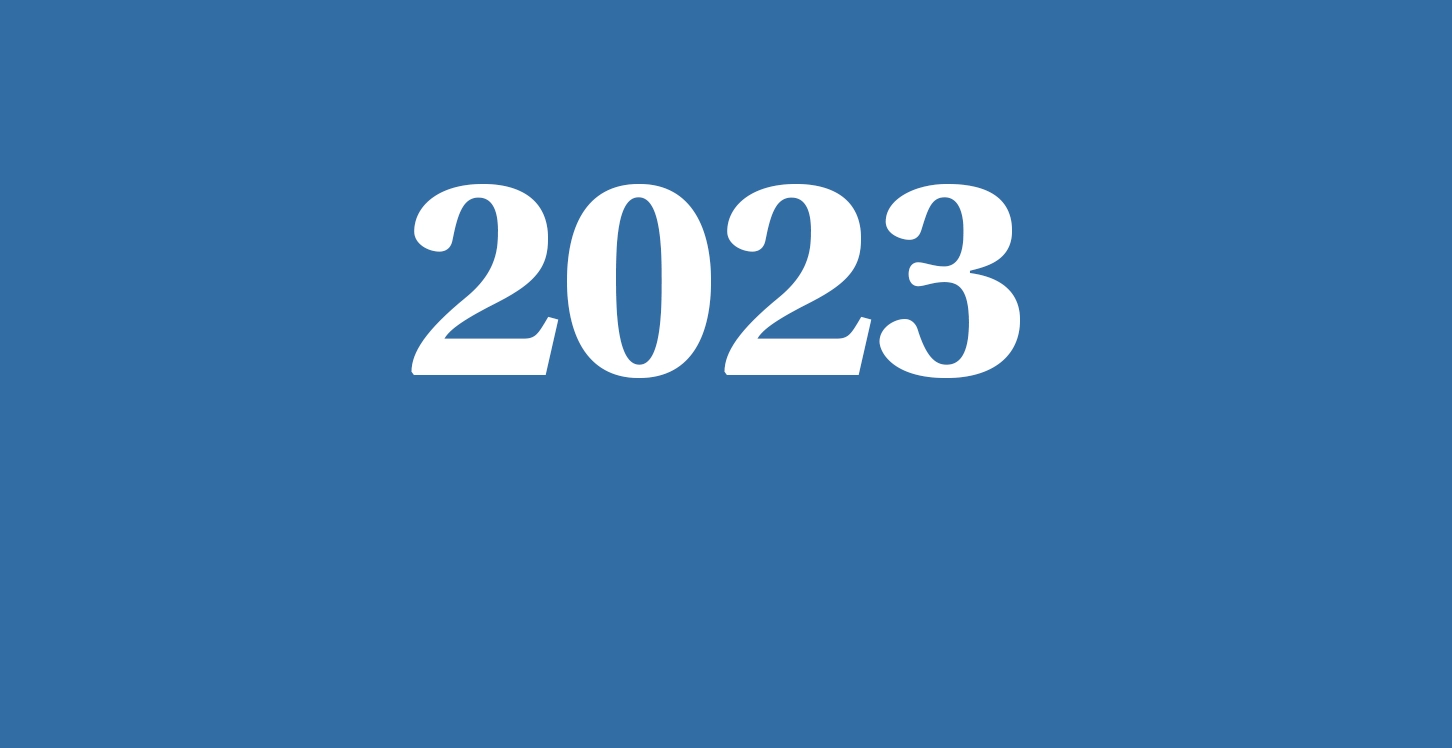 The number 2023 appears on a mid-blue background.